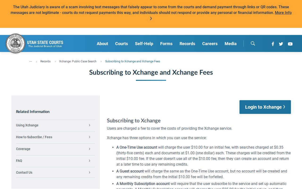 Utah criminal court case Xchange prices