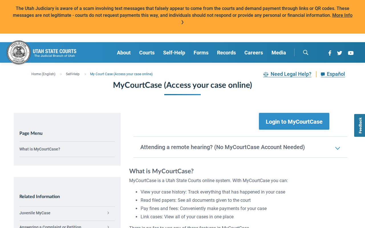 Utah criminal court case MyCourtCase service