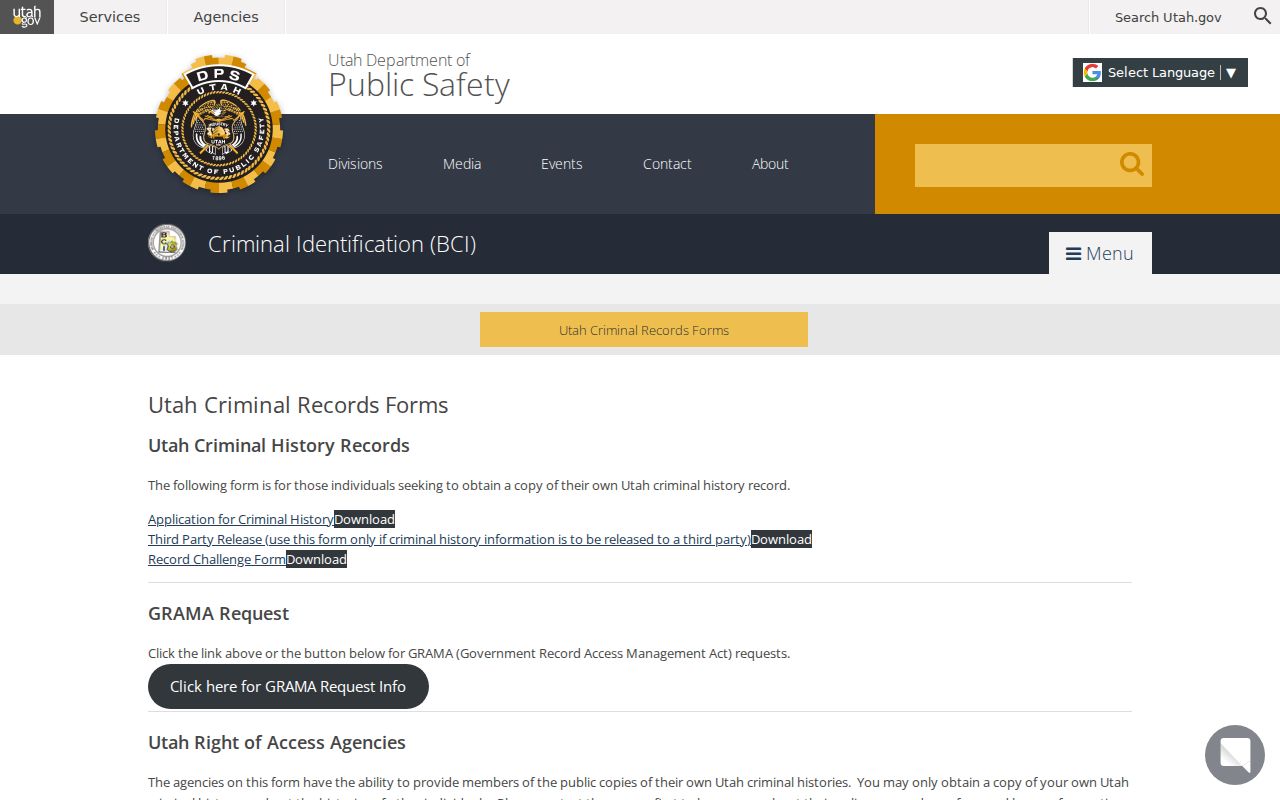 Utah BCI criminal record review and challenge forms
