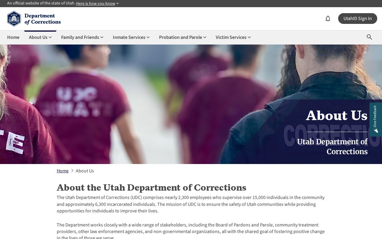 Utah criminal custody and supervision totals from UDC
