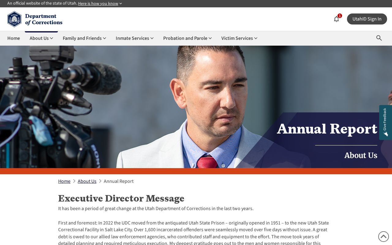Utah criminal records and corrections history annual report