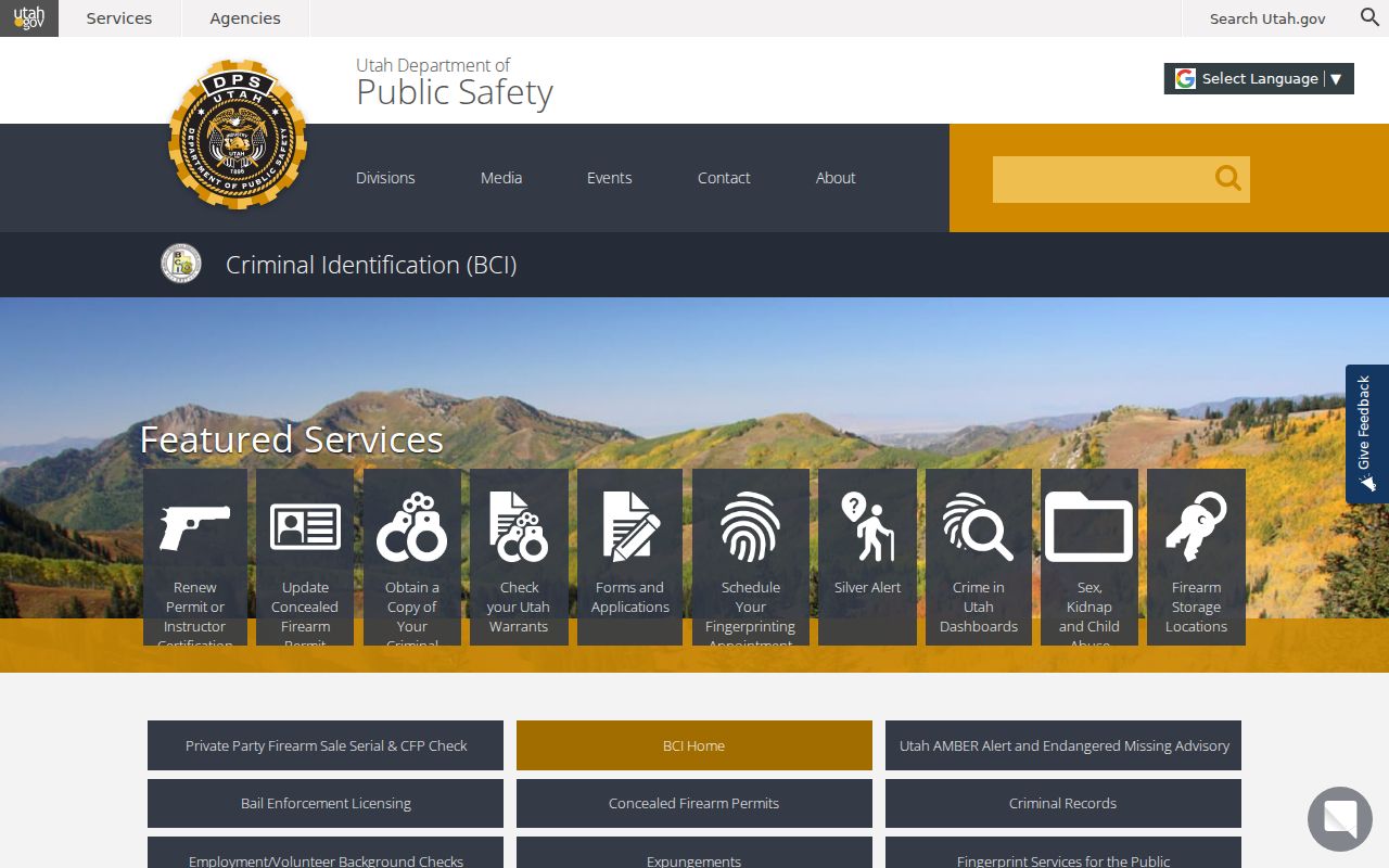 Utah criminal history fees and services at BCI