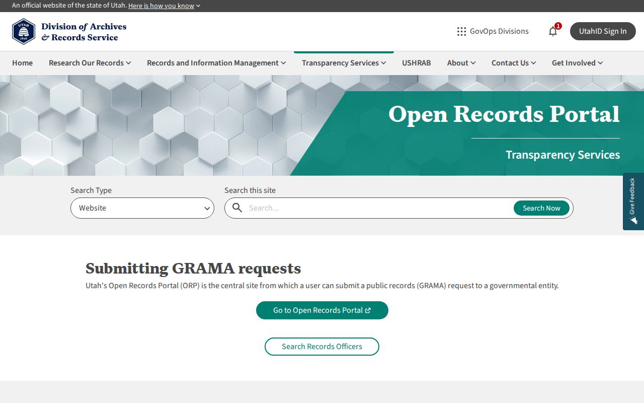 Utah criminal record request routing through the Open Records Portal