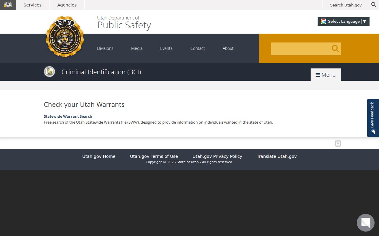Utah criminal warrant record search gateway
