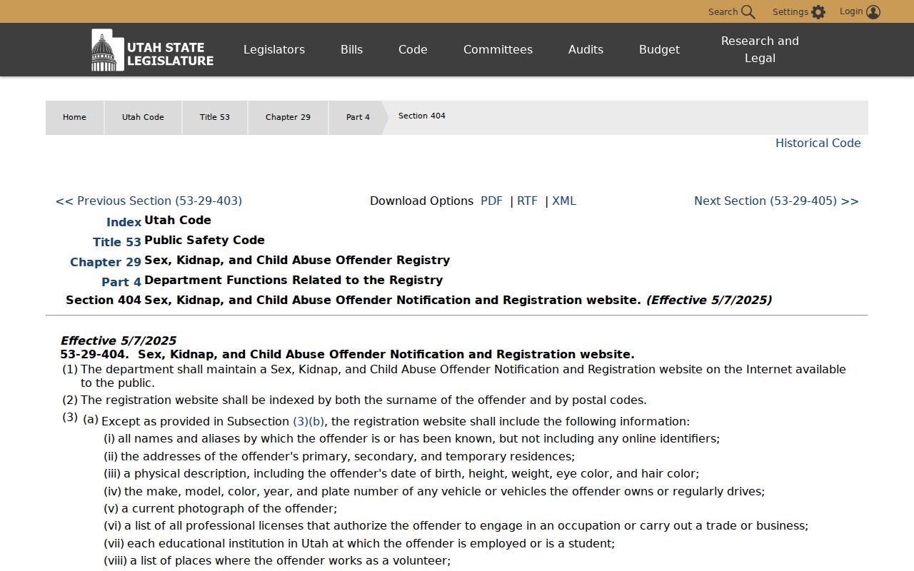 Utah sex offender registry lawful use and misuse statute
